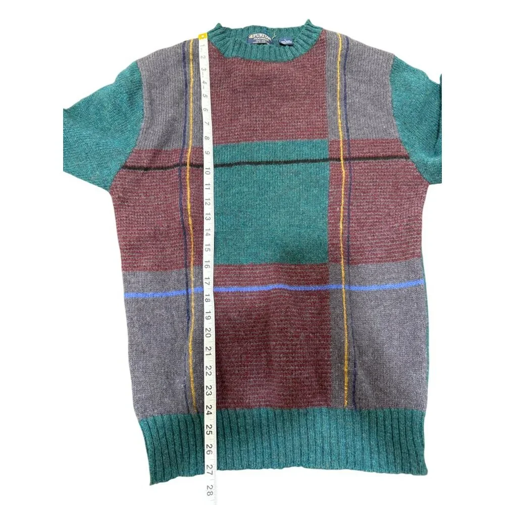 Vintage Puritan Moorings Mens Size L Wool Sweater Plaid Green Red Blue Grandpa - Picture 5 of 6